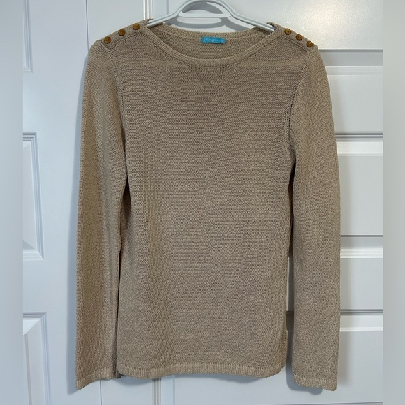 J. McLaughlin Beige Crewneck Sweater with Button Accents - Picture 1 of 8
